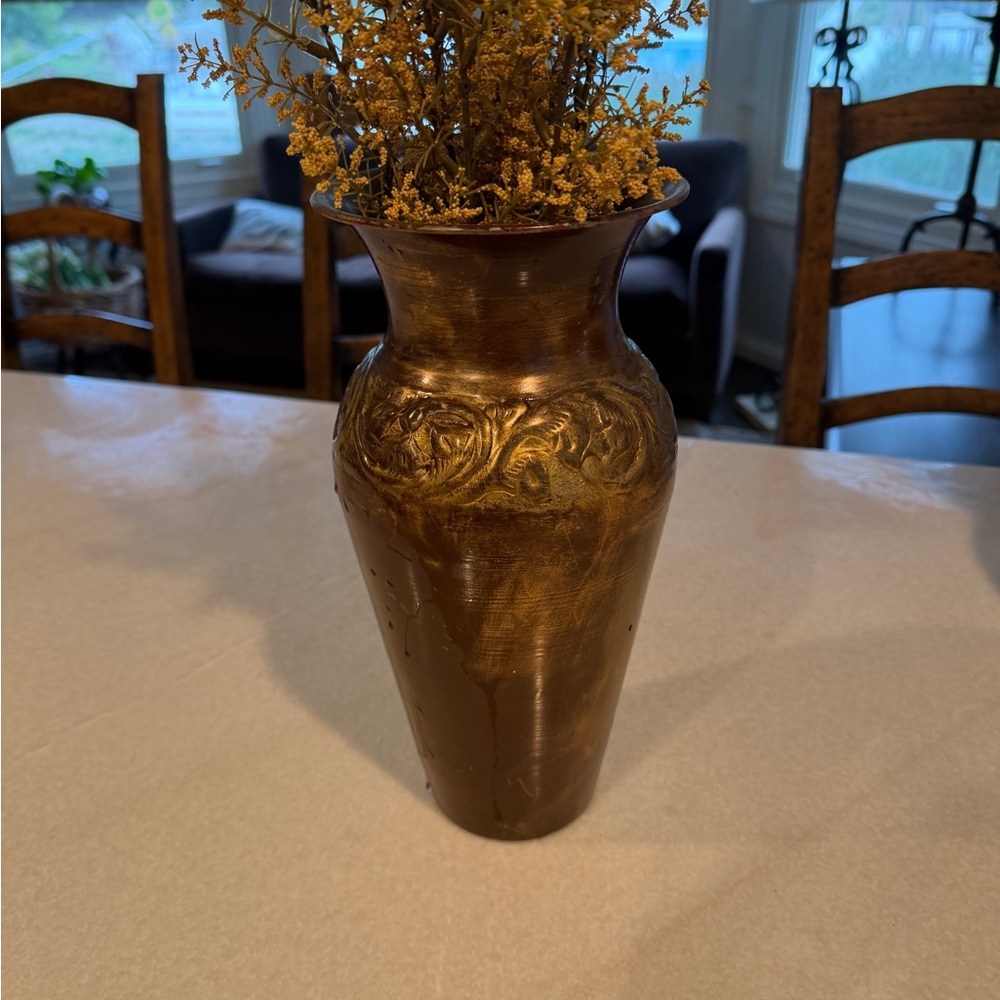 Vintage Bronze Floral Accent Vase - Brown/Gold with faux stems - Picture 4 of 8